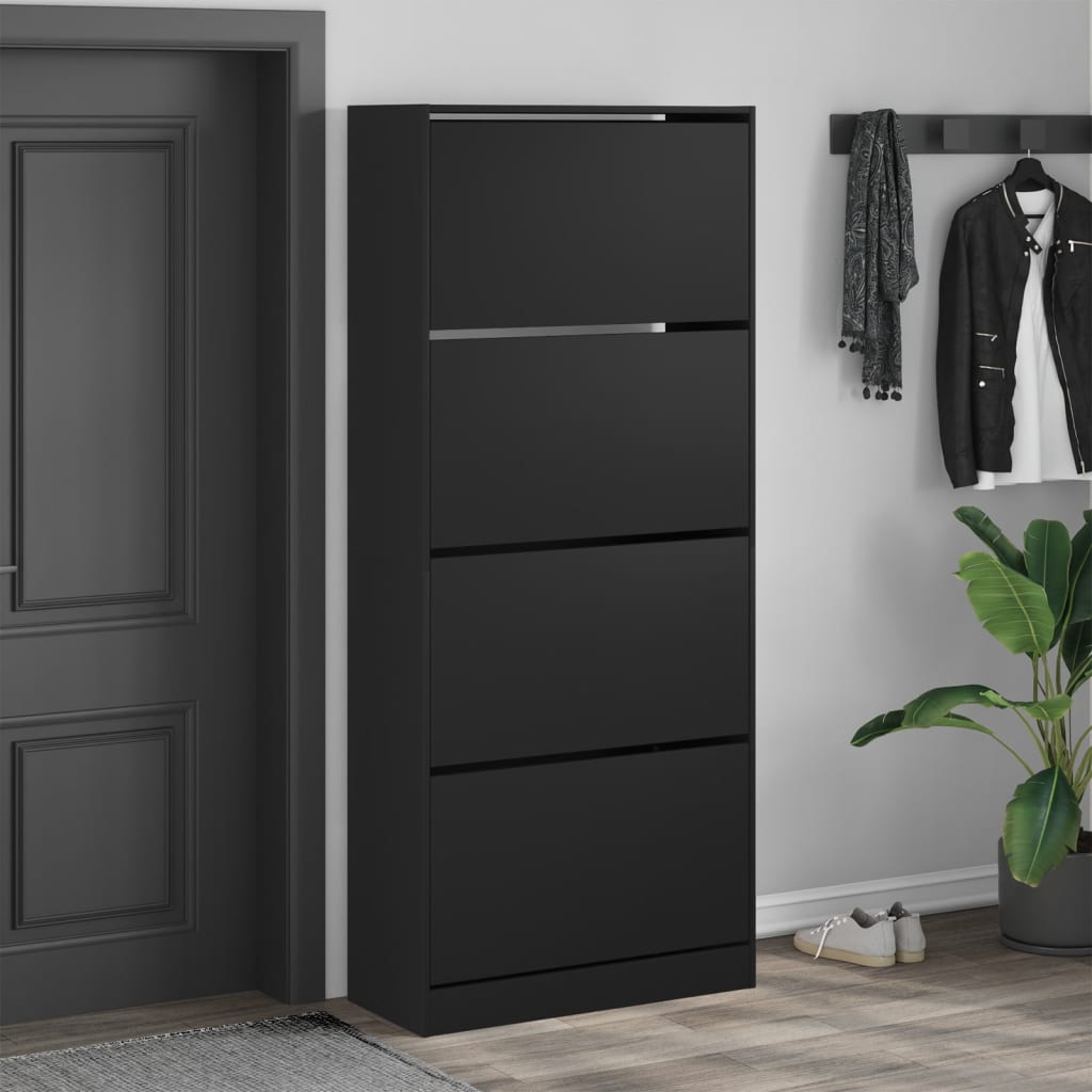 VidaXL Armoire à chaussures avec 4 tiroirs pliants 80x34x187,5 cm noir