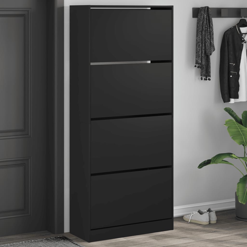 VidaXL Armoire à chaussures avec 4 tiroirs pliants 80x34x187,5 cm noir