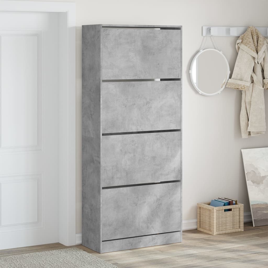 VidaXL Armoire à chaussures avec 4 tiroirs pliants 80x34x187,5 cm gris béton