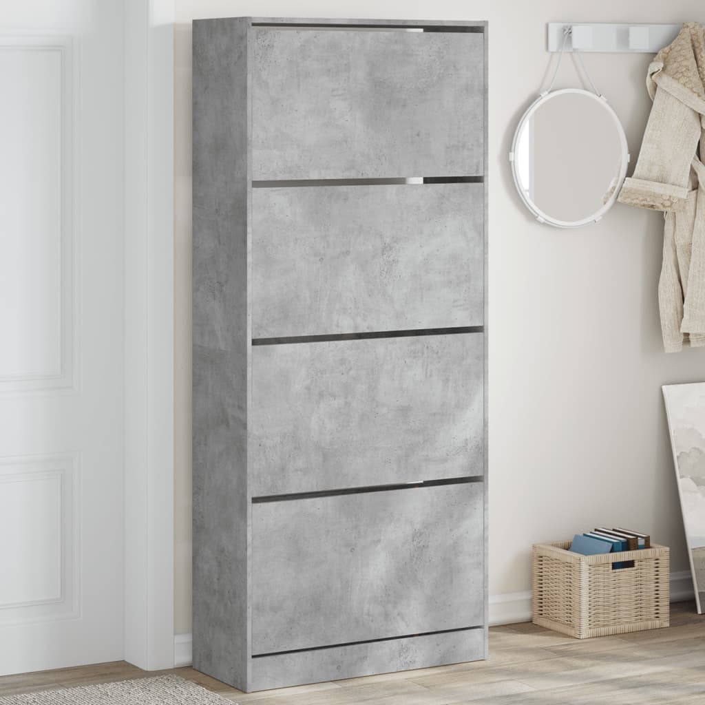 VidaXL Armoire à chaussures avec 4 tiroirs pliants 80x34x187,5 cm gris béton