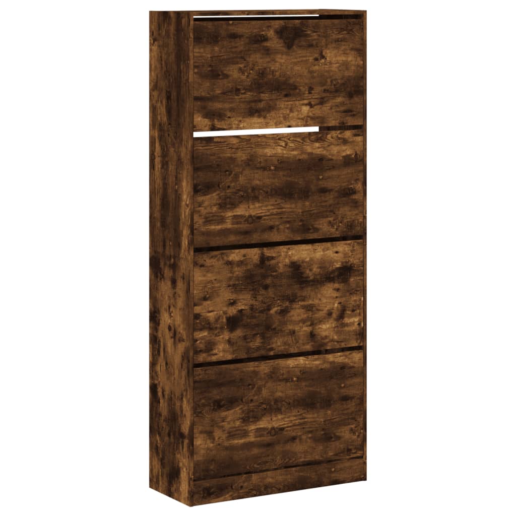 VidaXL Armoire à chaussures avec 4 tiroirs pliants 80x34x187,5 cm couleur chêne fumé