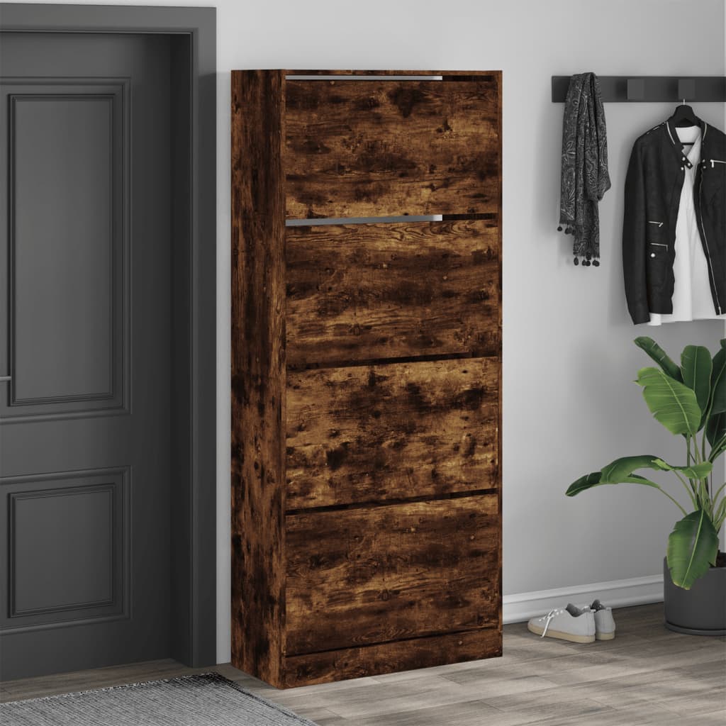 VidaXL Armoire à chaussures avec 4 tiroirs pliants 80x34x187,5 cm couleur chêne fumé