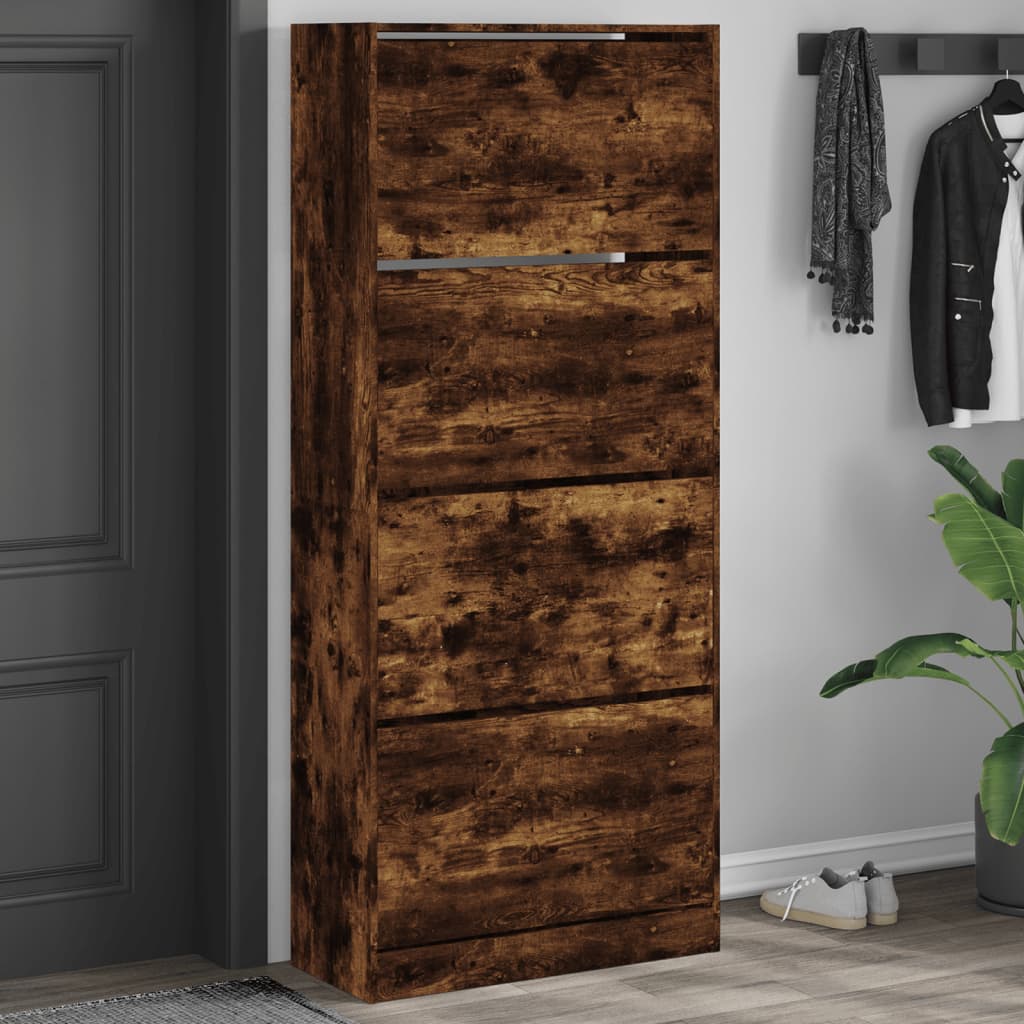 VidaXL Armoire à chaussures avec 4 tiroirs pliants 80x34x187,5 cm couleur chêne fumé