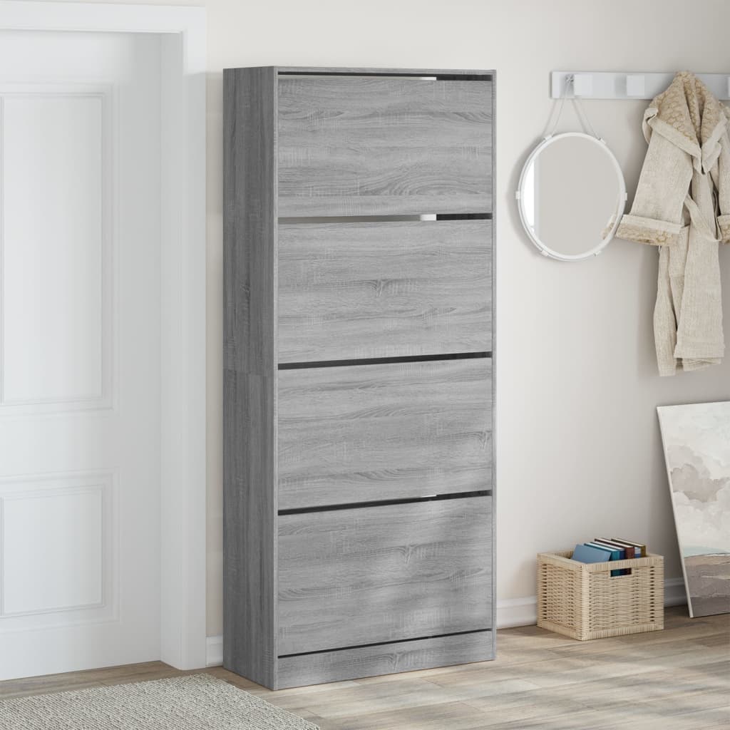 VidaXL Armoire à chaussures avec 4 tiroirs pliants 80x34x187,5 cm gris sonoma