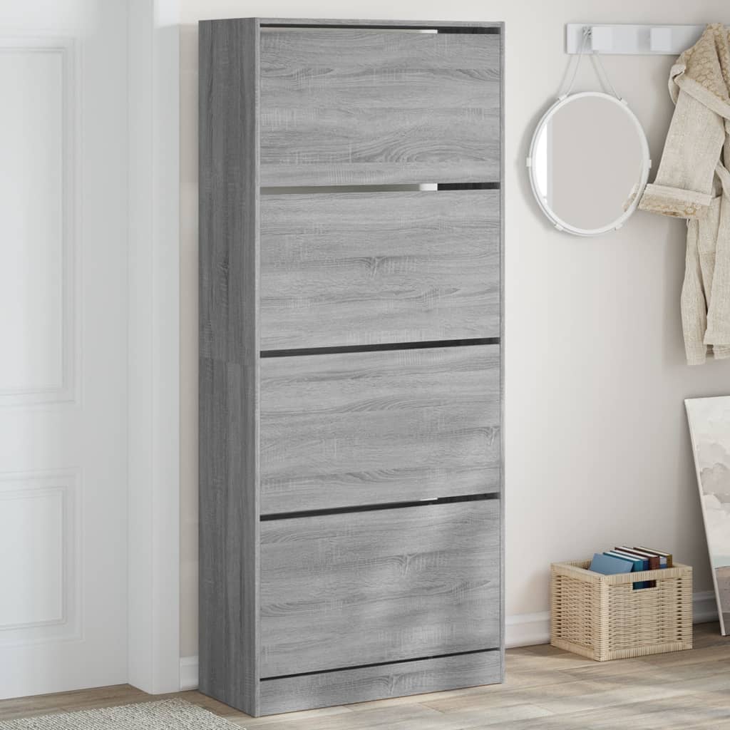 VidaXL Armoire à chaussures avec 4 tiroirs pliants 80x34x187,5 cm gris sonoma