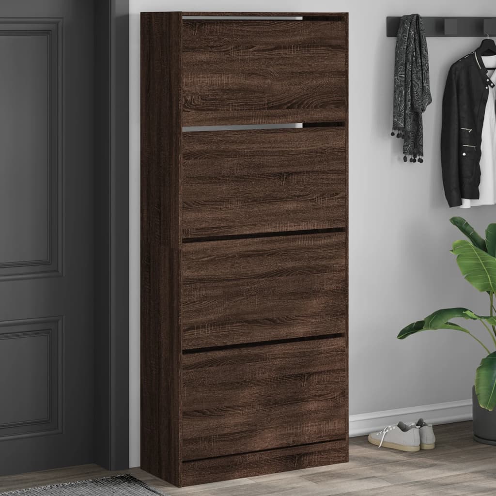 VidaXL Armoire à chaussures avec 4 tiroirs pliants 80x34x187,5 cm coloris chêne marron