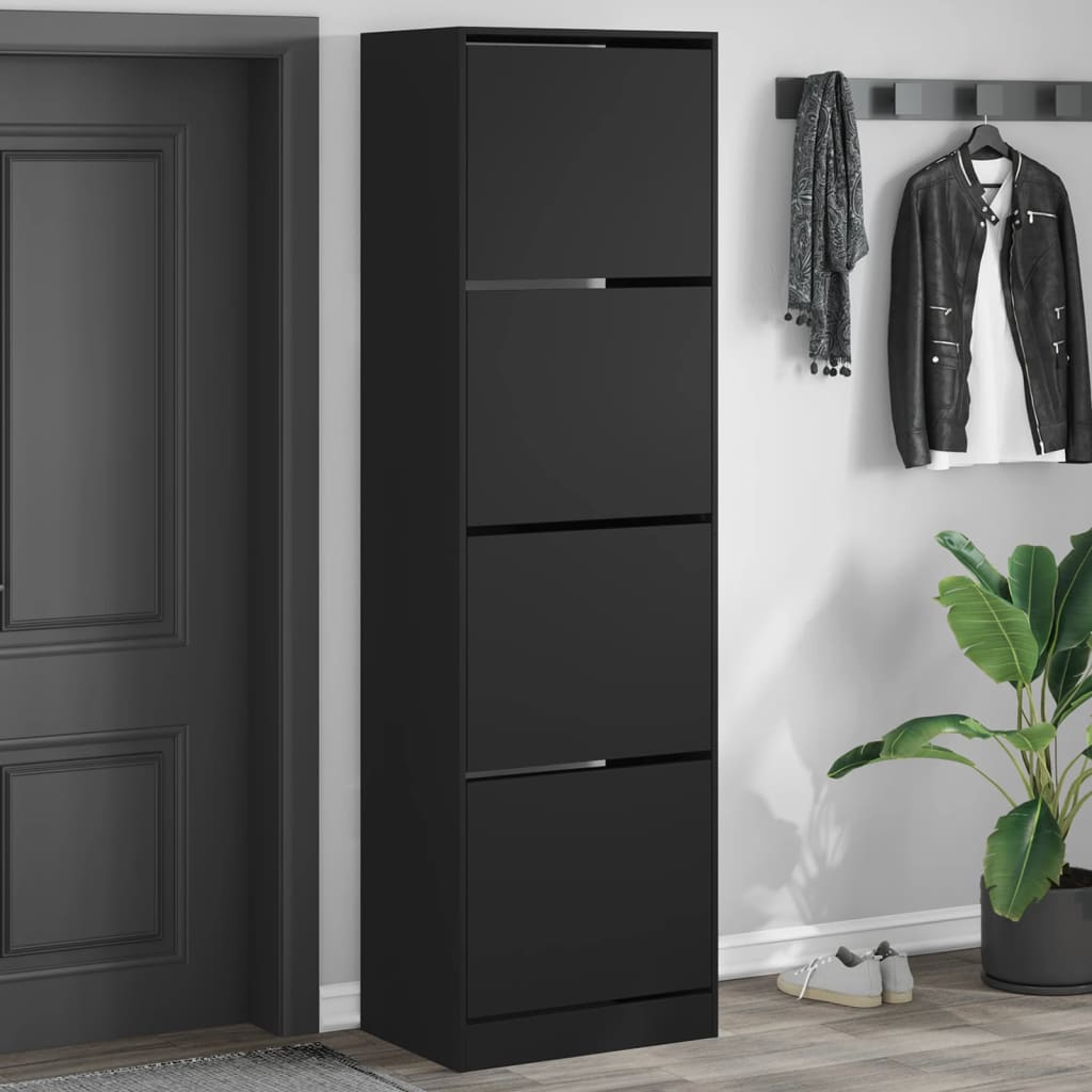 VidaXL Armoire à chaussures avec 4 tiroirs pliants 60x42x204 cm noir