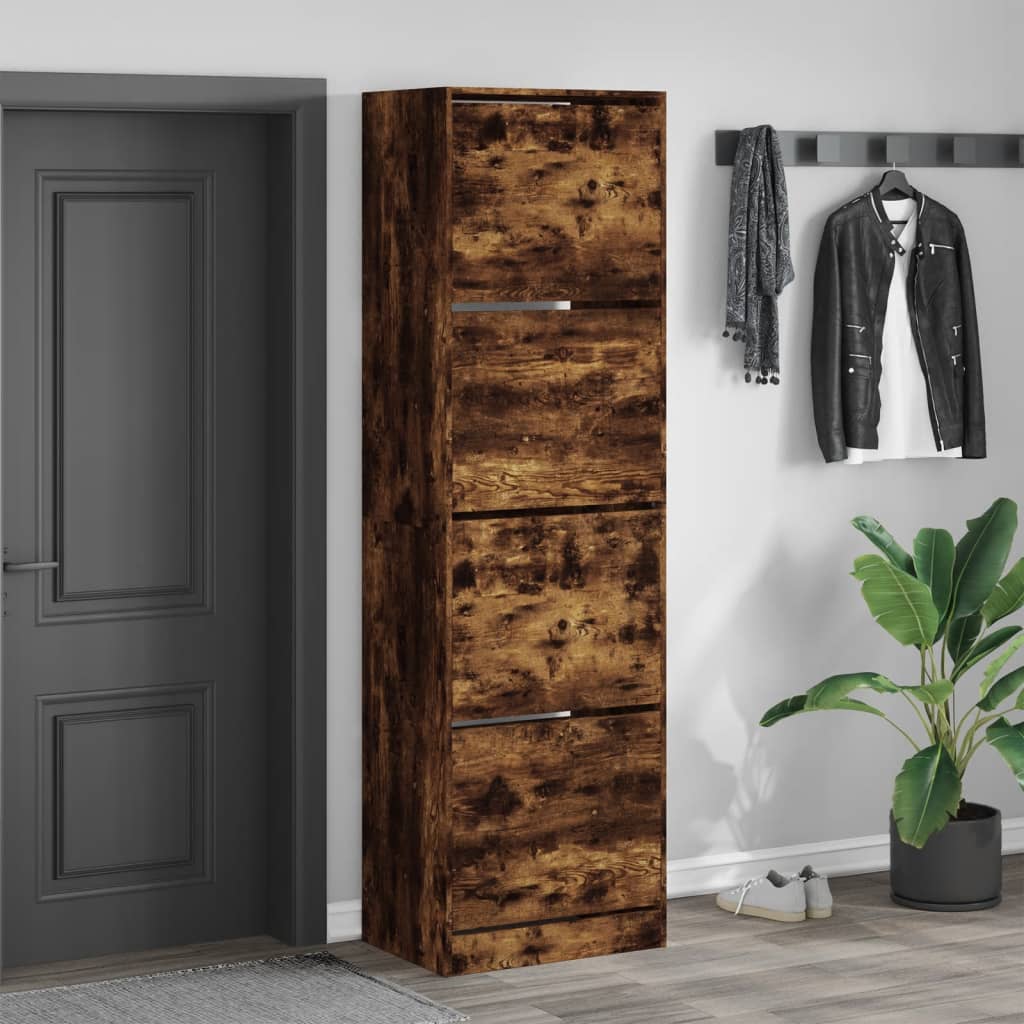 VidaXL Armoire à chaussures avec 4 tiroirs pliants 60x42x204 cm Chêne fumé