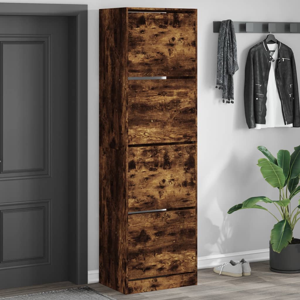 VidaXL Armoire à chaussures avec 4 tiroirs pliants 60x42x204 cm Chêne fumé