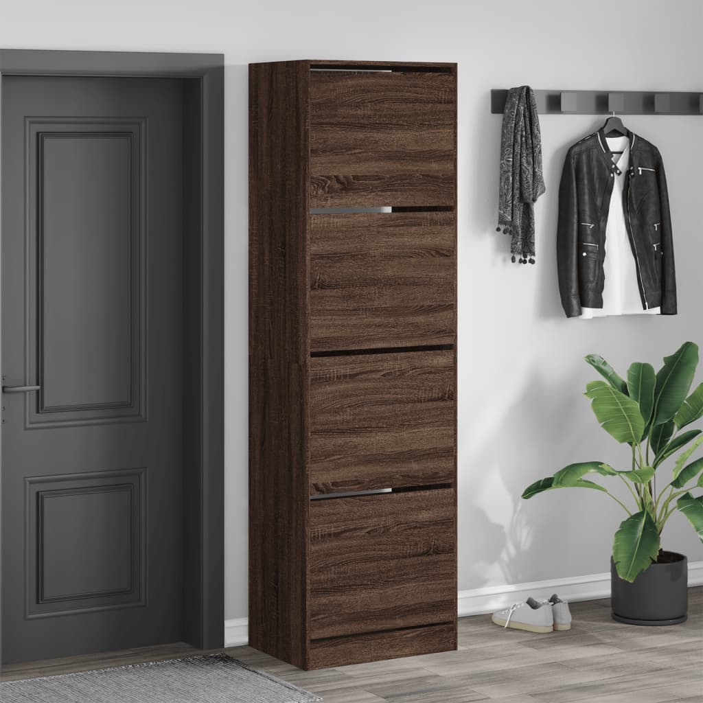 VidaXL Armoire à chaussures avec 4 tiroirs pliants 60x42x204 cm coloris chêne marron