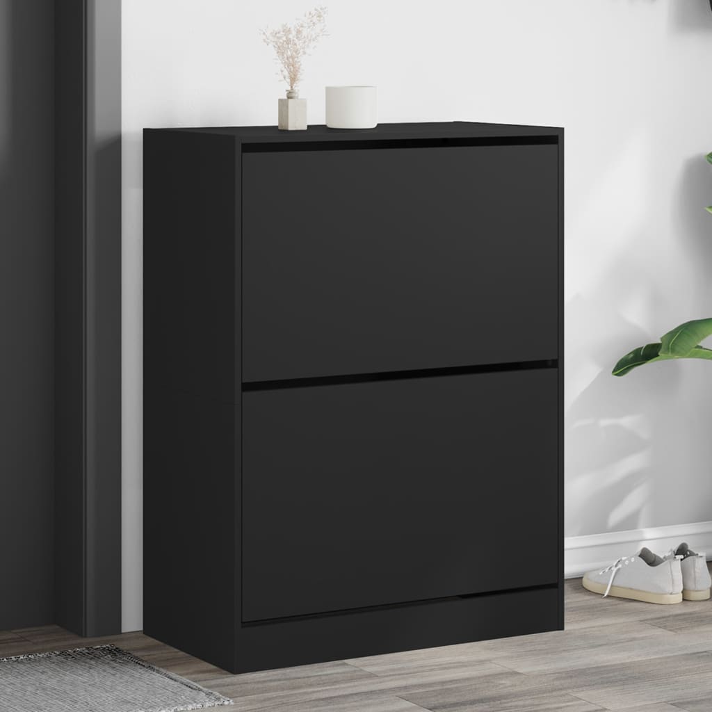 VidaXL Armoire à chaussures avec 2 tiroirs pliants 80x42x108 cm noir