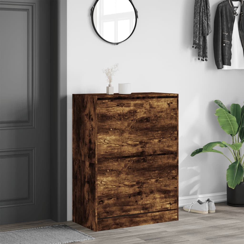 VidaXL Armoire à chaussures avec 2 tiroirs pliants 80x42x108 cm Chêne fumé