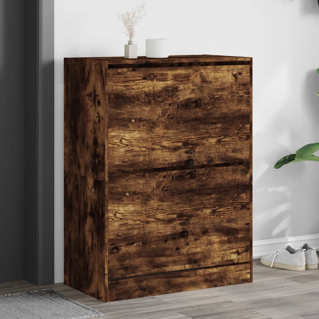 VidaXL Armoire à chaussures avec 2 tiroirs pliants 80x42x108 cm Chêne fumé