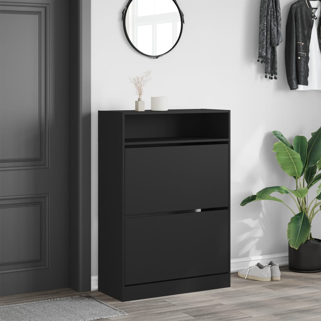 VidaXL Armoire à chaussures avec 2 tiroirs pliants 80x34x116 cm noir