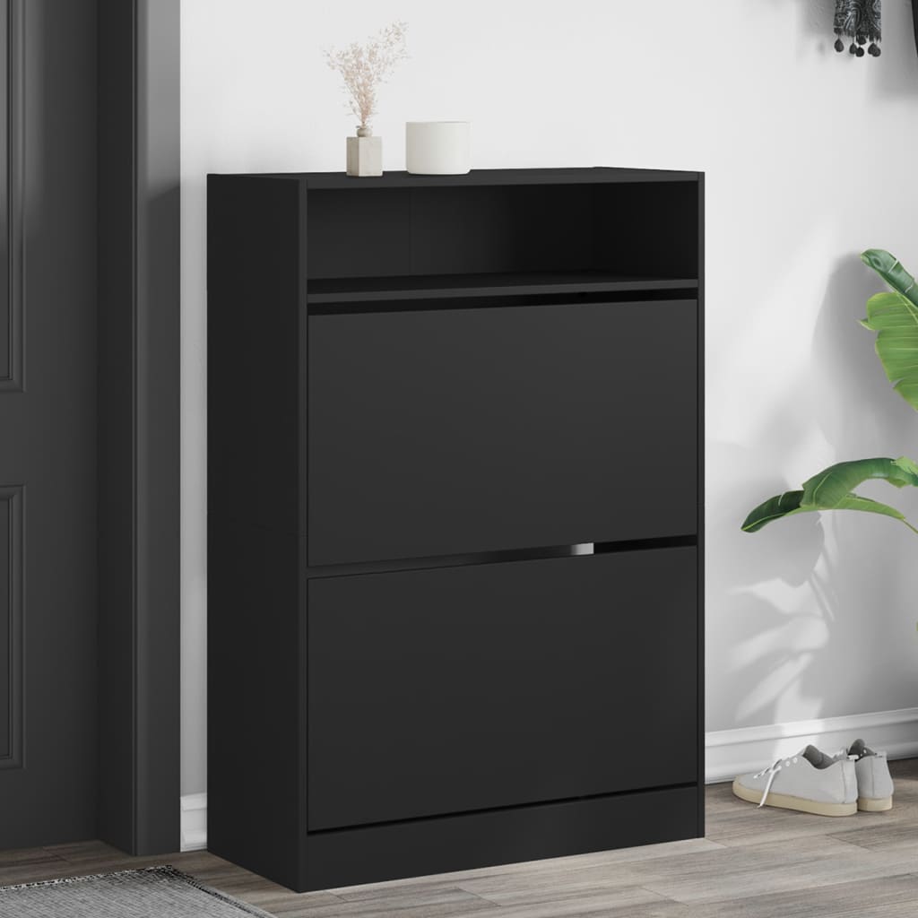 VidaXL Armoire à chaussures avec 2 tiroirs pliants 80x34x116 cm noir
