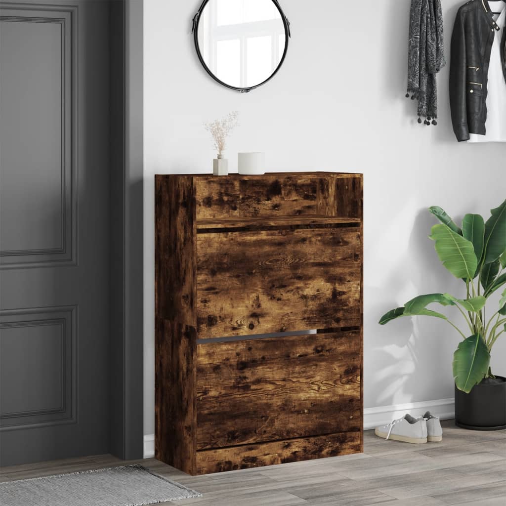 VidaXL Armoire à chaussures avec 2 tiroirs pliants 80x34x116 cm Chêne fumé