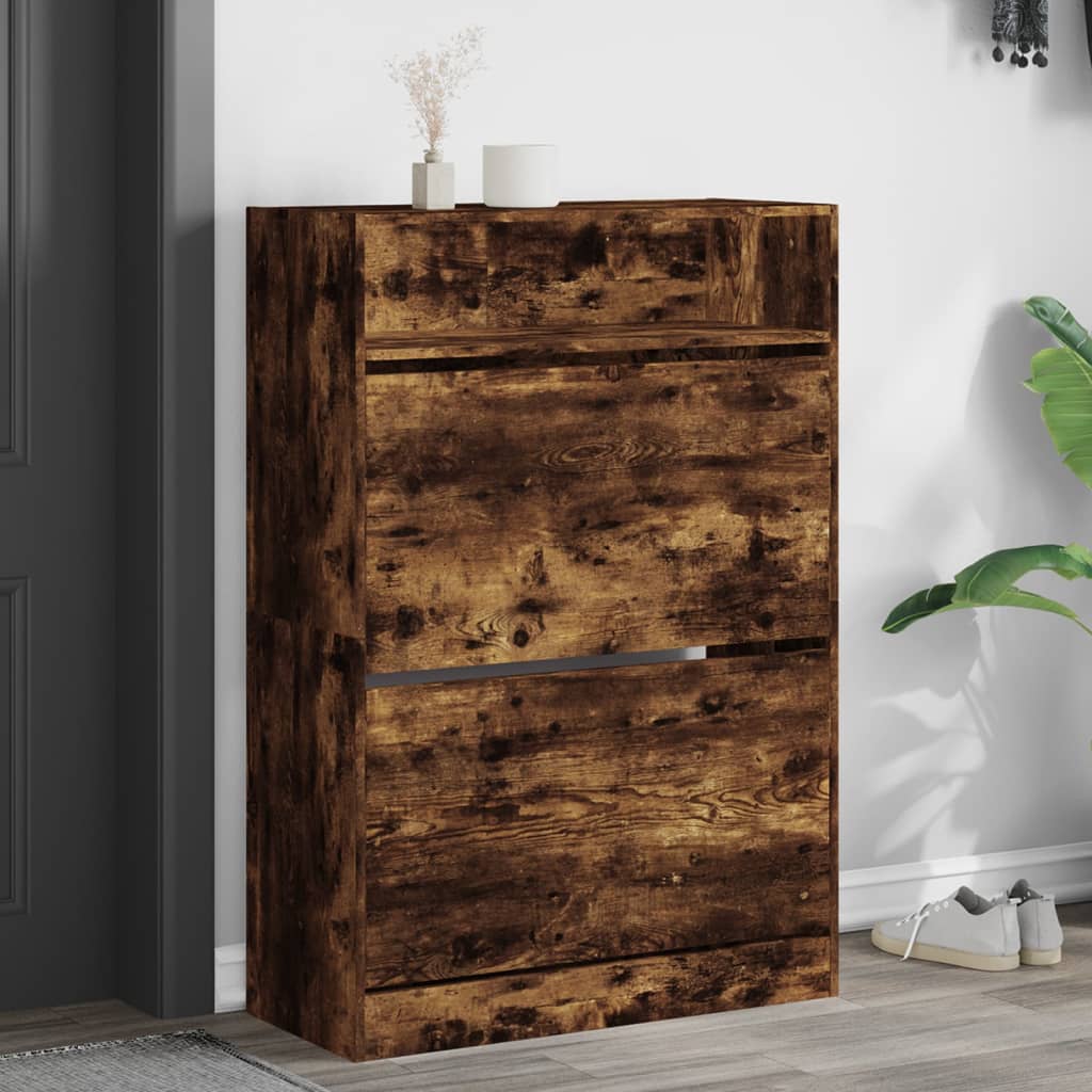 VidaXL Armoire à chaussures avec 2 tiroirs pliants 80x34x116 cm Chêne fumé