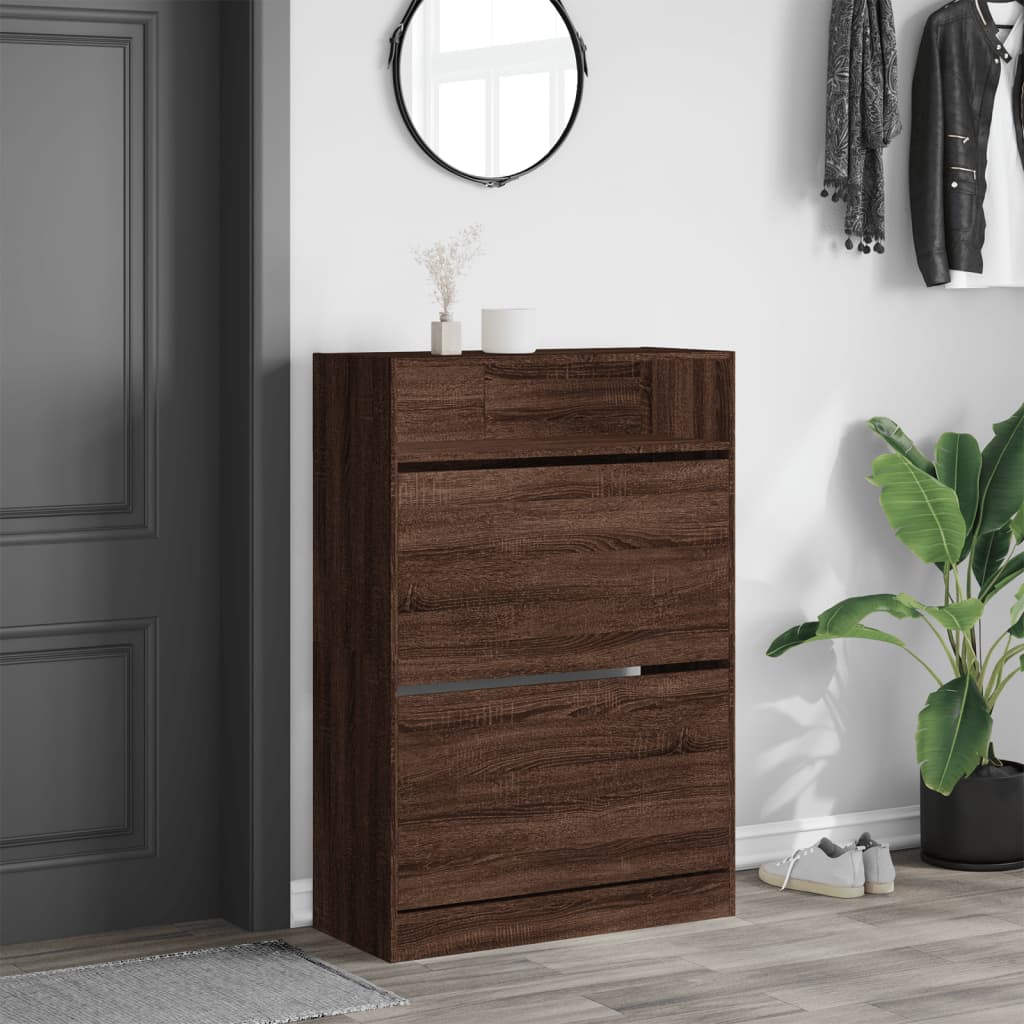 VidaXL Armoire à chaussures avec 2 tiroirs pliants 80x34x116 cm coloris chêne marron