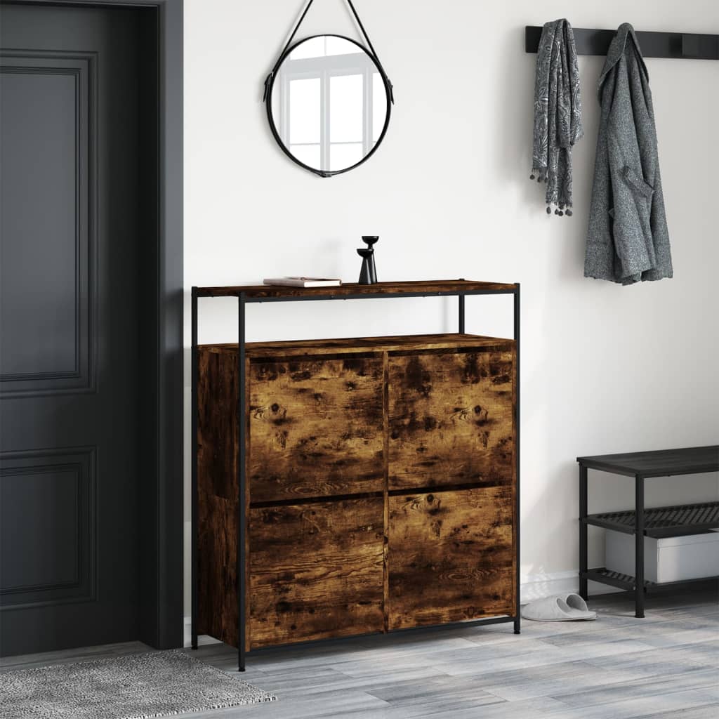 VidaXL Armoire à chaussures avec 4 tiroirs pliants 100x34x112 cm Chêne fumé