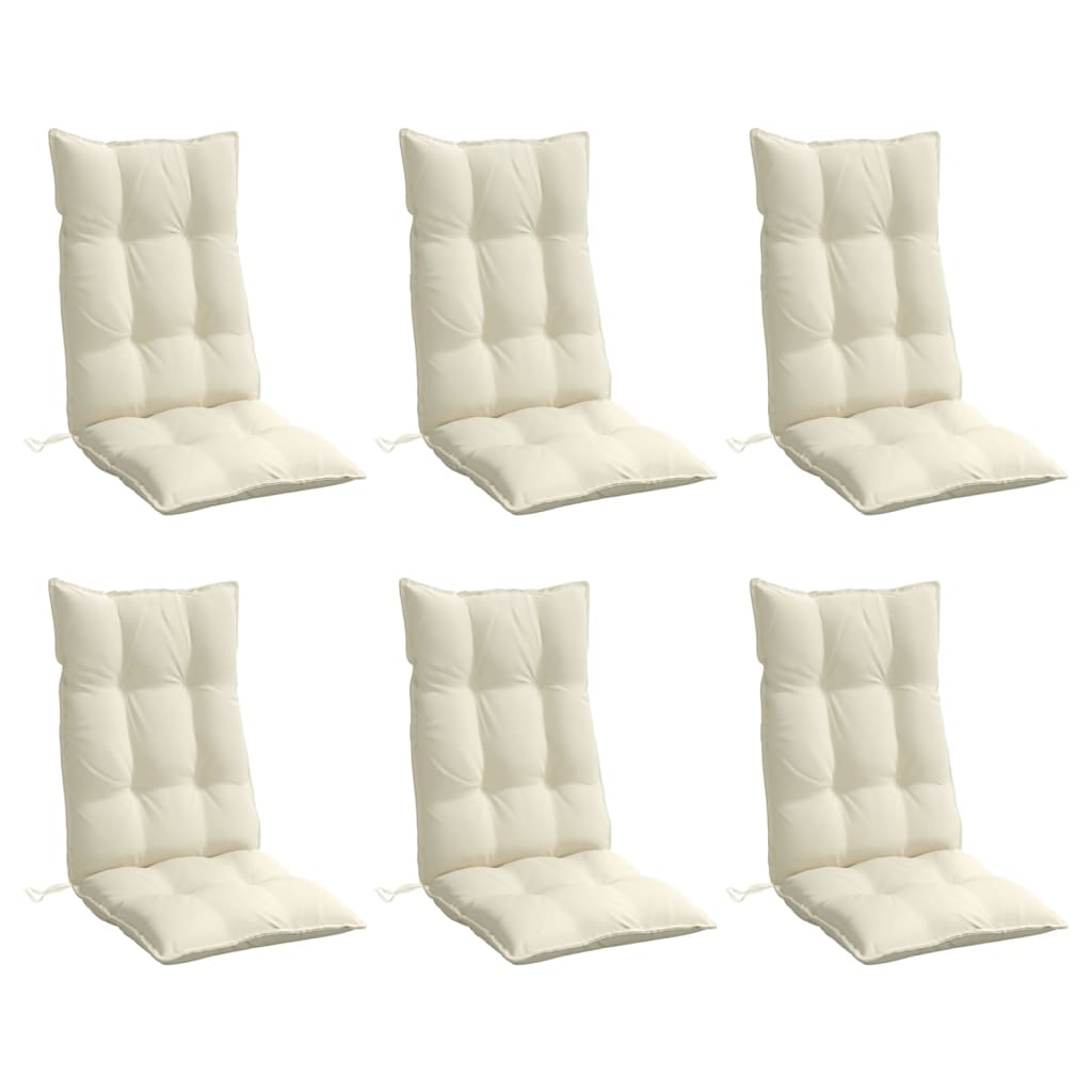 VidaXL coussins de chaise 6 pcs dossier haut tissu oxford couleur crème