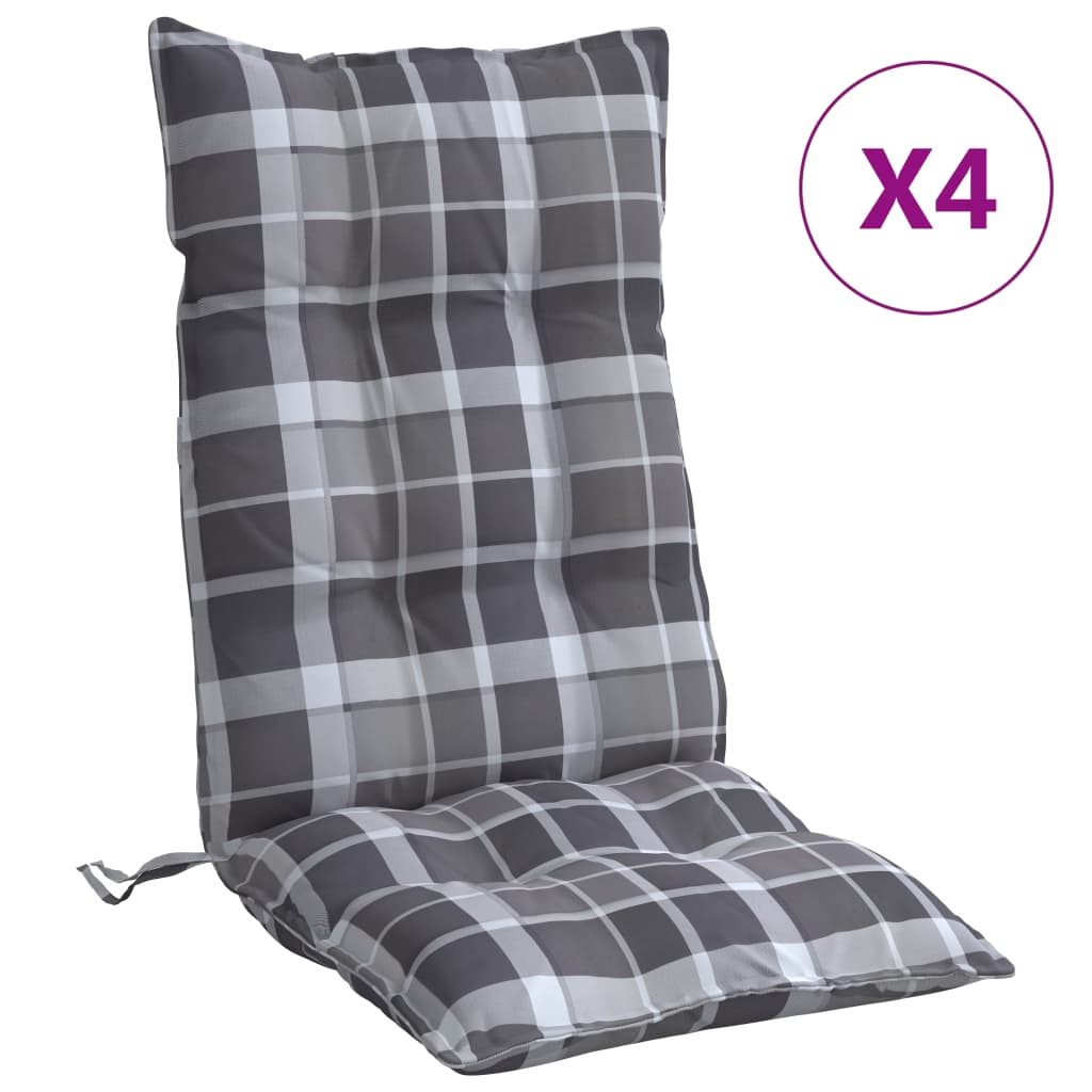 VidaXL coussins de chaise 4 pièces dossier haut motif losange tissu oxford gris