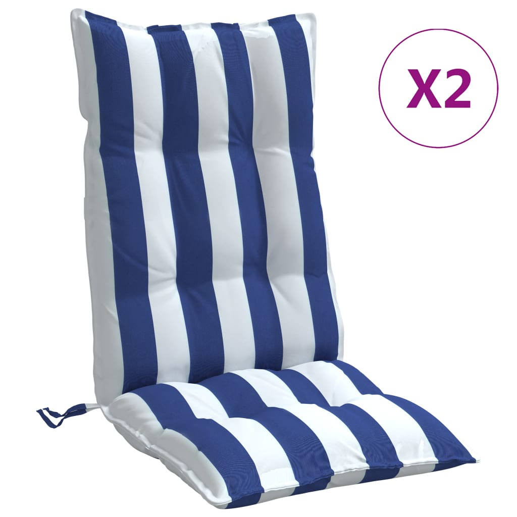 VidaXL coussins de chaise 2 pcs dossier haut tissu rayé blanc et bleu
