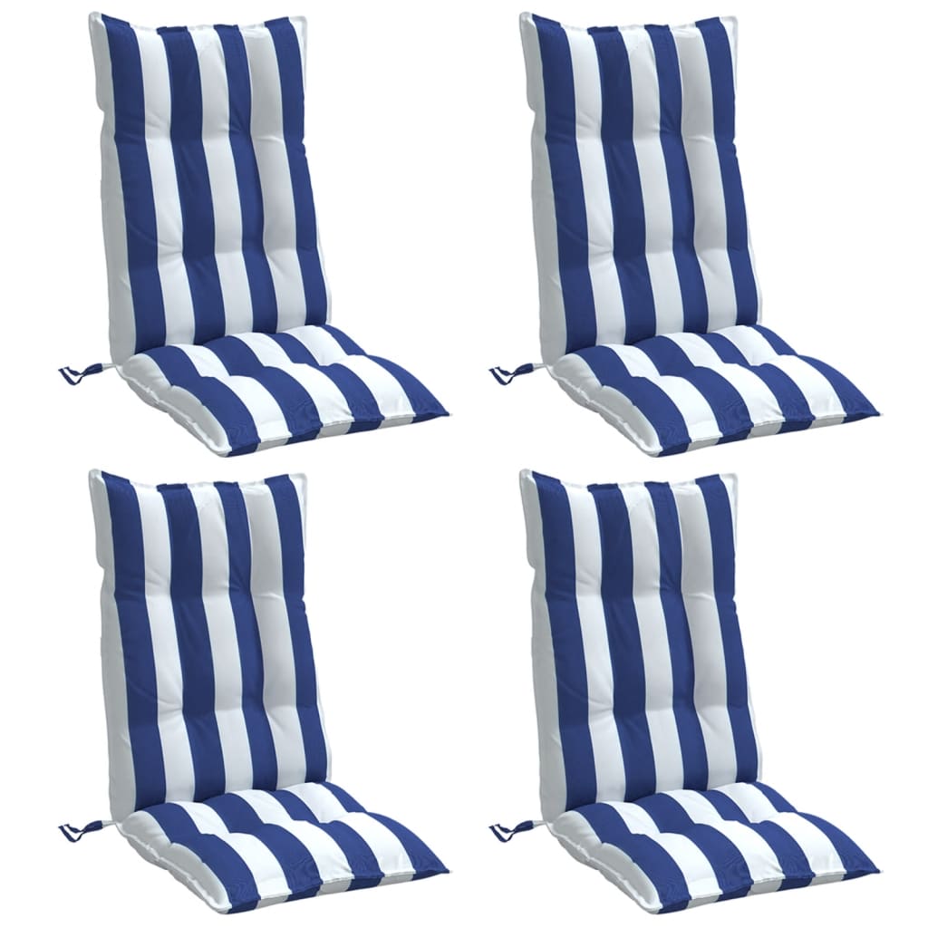 VidaXL coussins de chaise 4 pcs dossier haut tissu oxford rayé blanc et bleu