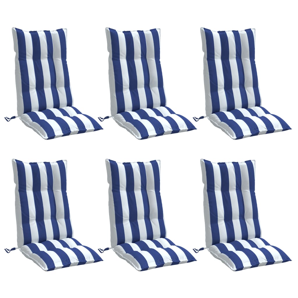VidaXL coussins de chaise 6 pcs dossier haut tissu rayé oxford blanc et bleu