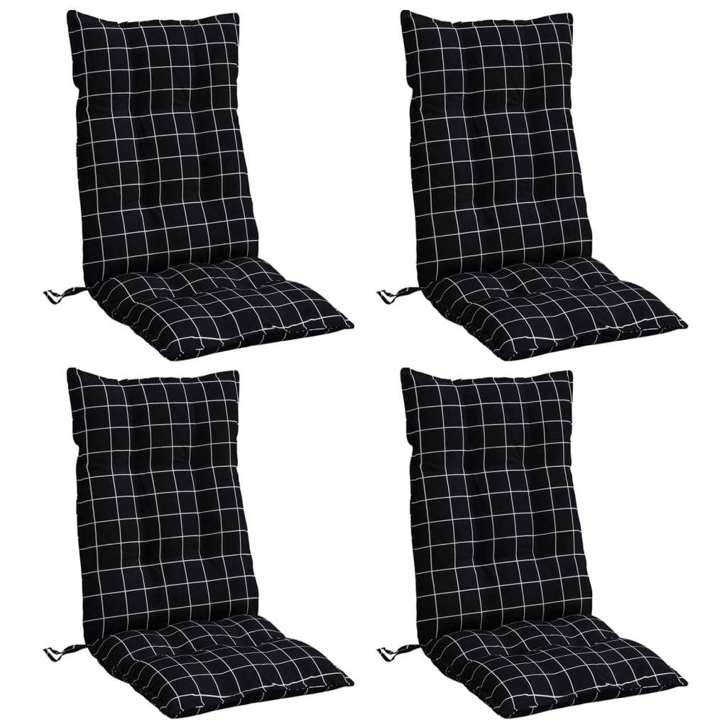 VidaXL coussins de chaise 4 pièces dossier haut motif losange tissu oxford noir