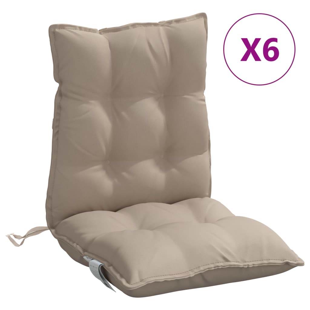 VidaXL coussins de chaise 6 pcs dossier bas tissu oxford taupe