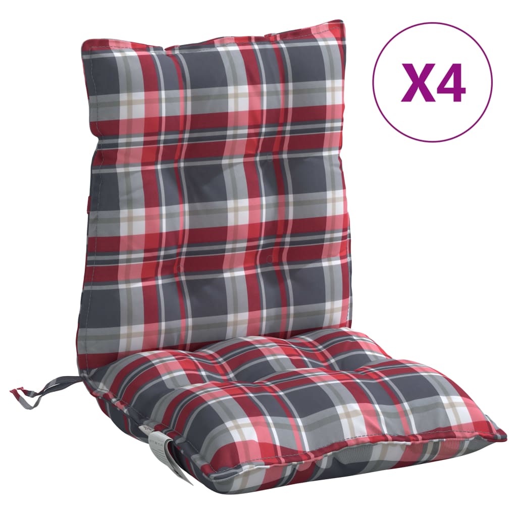VidaXL coussins de chaise 4 pièces dossier bas motif losange tissu oxford rouge