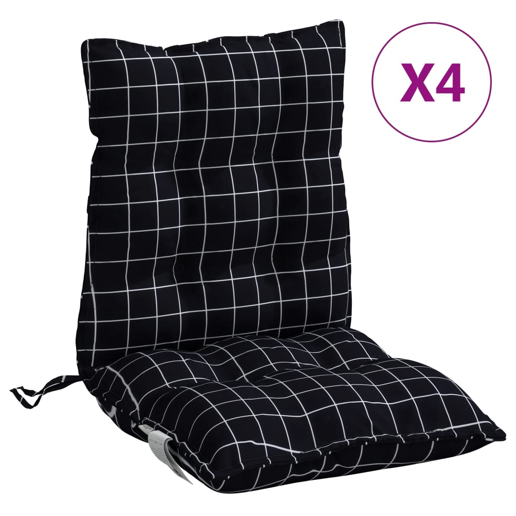 VidaXL coussins de chaise 4 pièces dossier bas motif losange tissu oxford noir
