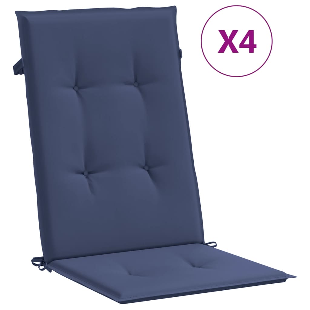 VidaXL coussins de chaise 4 pcs tissu à dossier haut bleu marine
