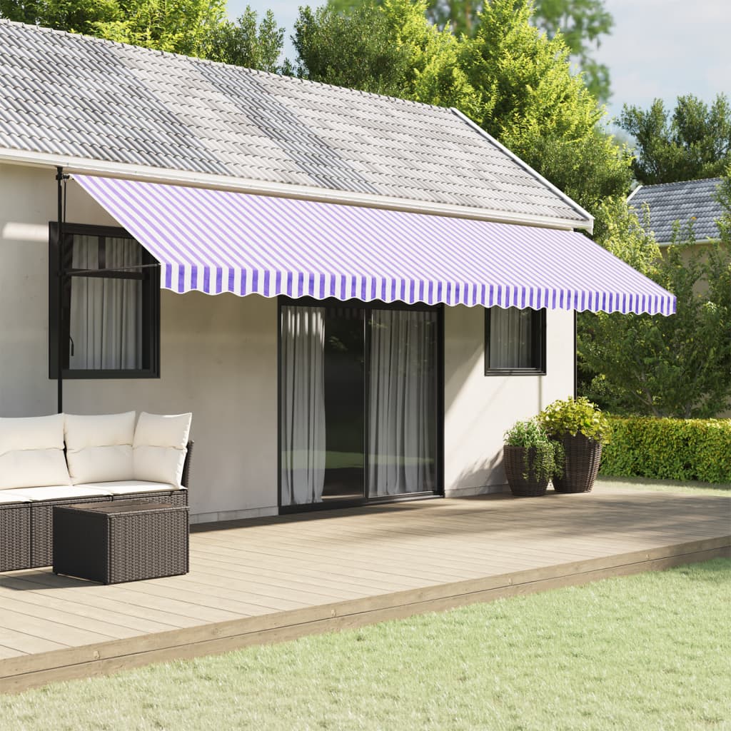 VidaXL Tissu de remplacement pour jupe d'auvent rayé 6 m bleu et blanc