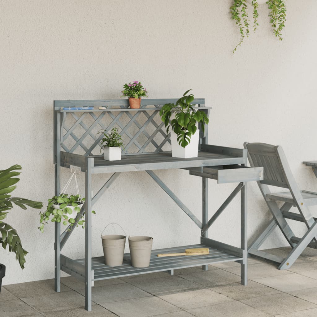 Vidaxx table d'empotage avec treillis, bois de pin massif, gris