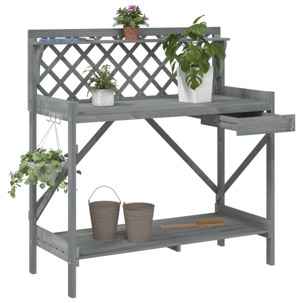 Vidaxx table d'empotage avec treillis, bois de pin massif, gris