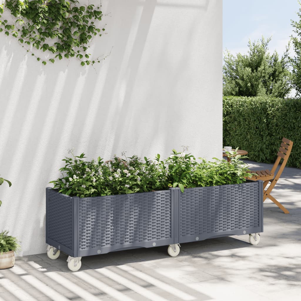 VidaXL Jardinière à roulettes 160x50x54 cm polypropylène gris