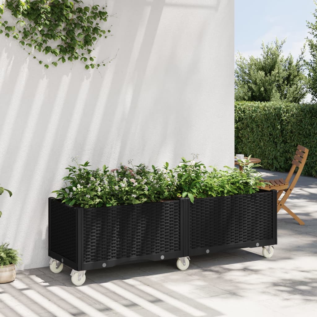 VidaXL Jardinière à roulettes 160x50x54 cm polypropylène noir