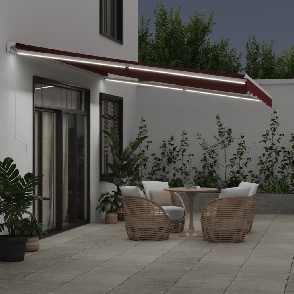 VidaXL Auvent extensible manuellement avec LED 500x300 cm rouge bordeaux