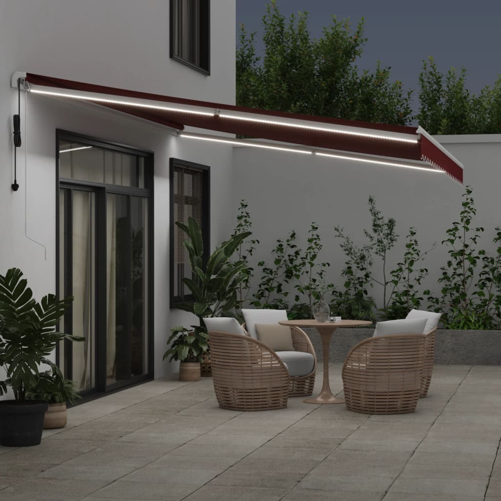 VidaXL Auvent extensible automatiquement avec LED 500x300 cm rouge bordeaux