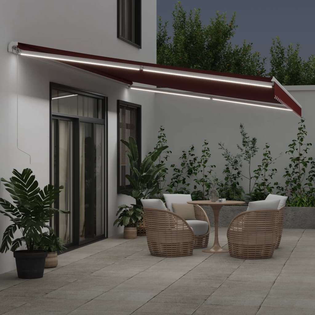 VidaXL Auvent extensible manuellement avec LED 600x300 cm rouge bordeaux