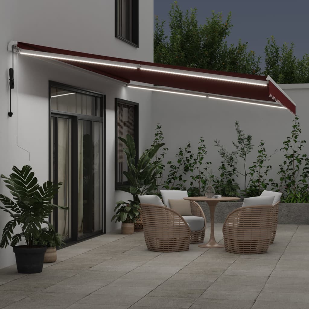 VidaXL Auvent extensible automatiquement avec LED 600x300 cm rouge bordeaux