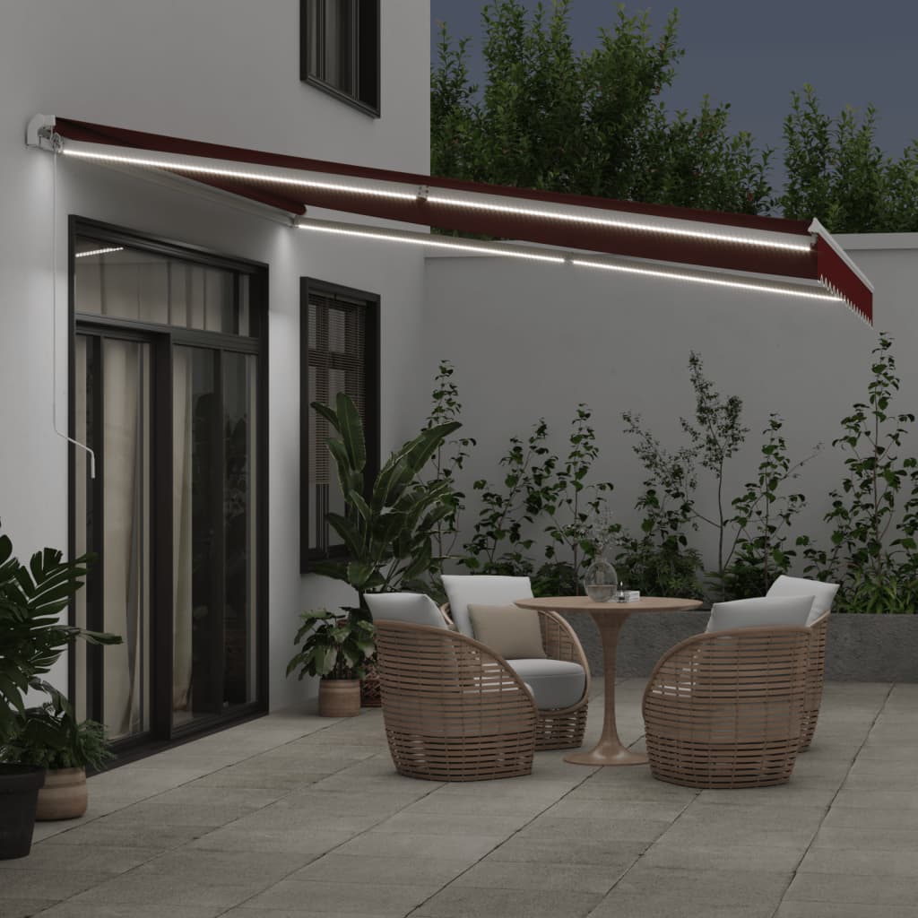 VidaXL Auvent extensible manuellement avec LED 400x350 cm rouge bordeaux