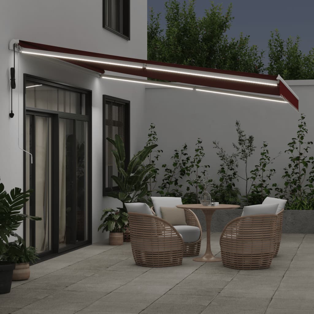 VidaXL Auvent extensible automatiquement avec LED 400x350 cm rouge bordeaux