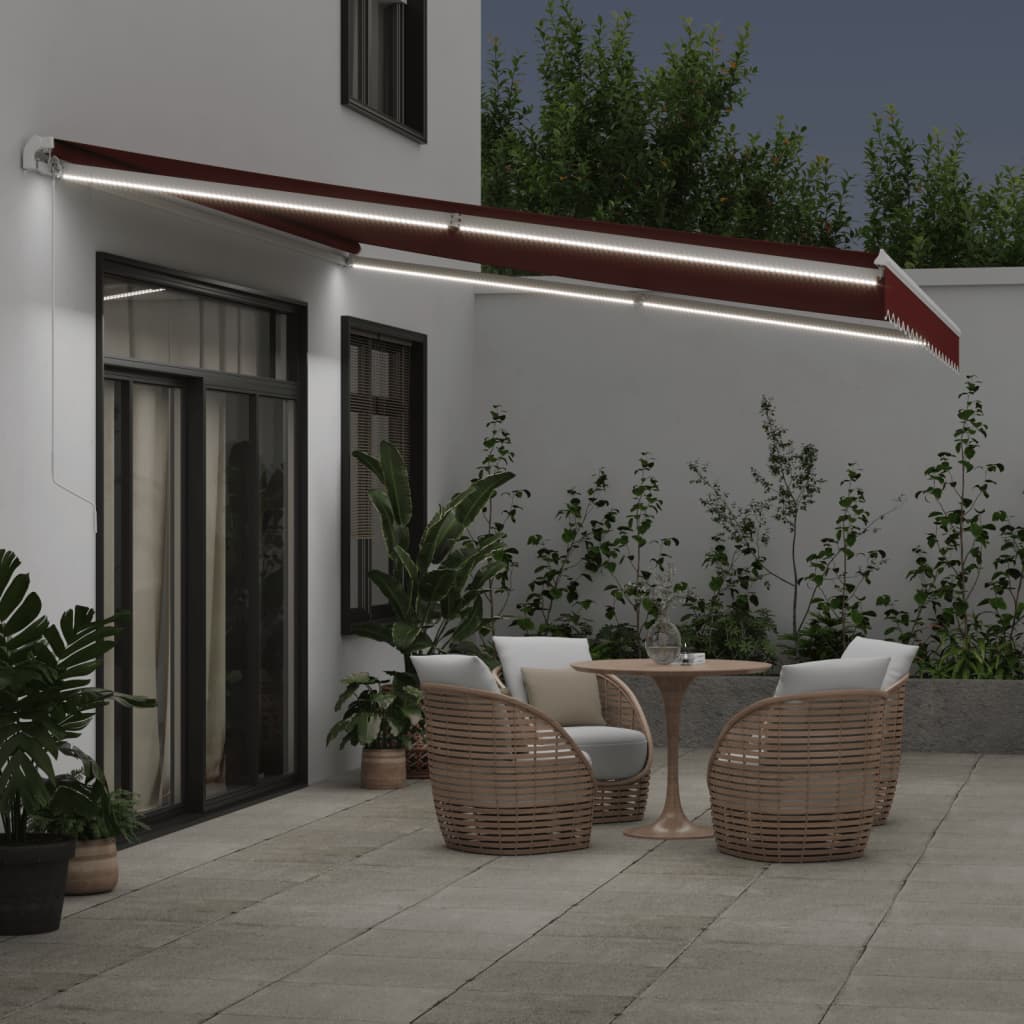 VidaXL Auvent extensible manuellement avec LED 450x350 cm rouge bordeaux