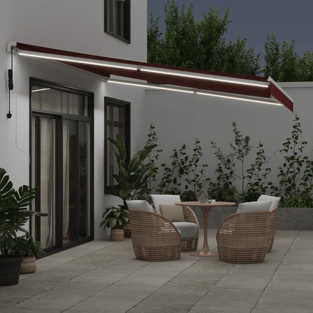 VidaXL Auvent extensible automatiquement avec LED 450x350 cm rouge bordeaux