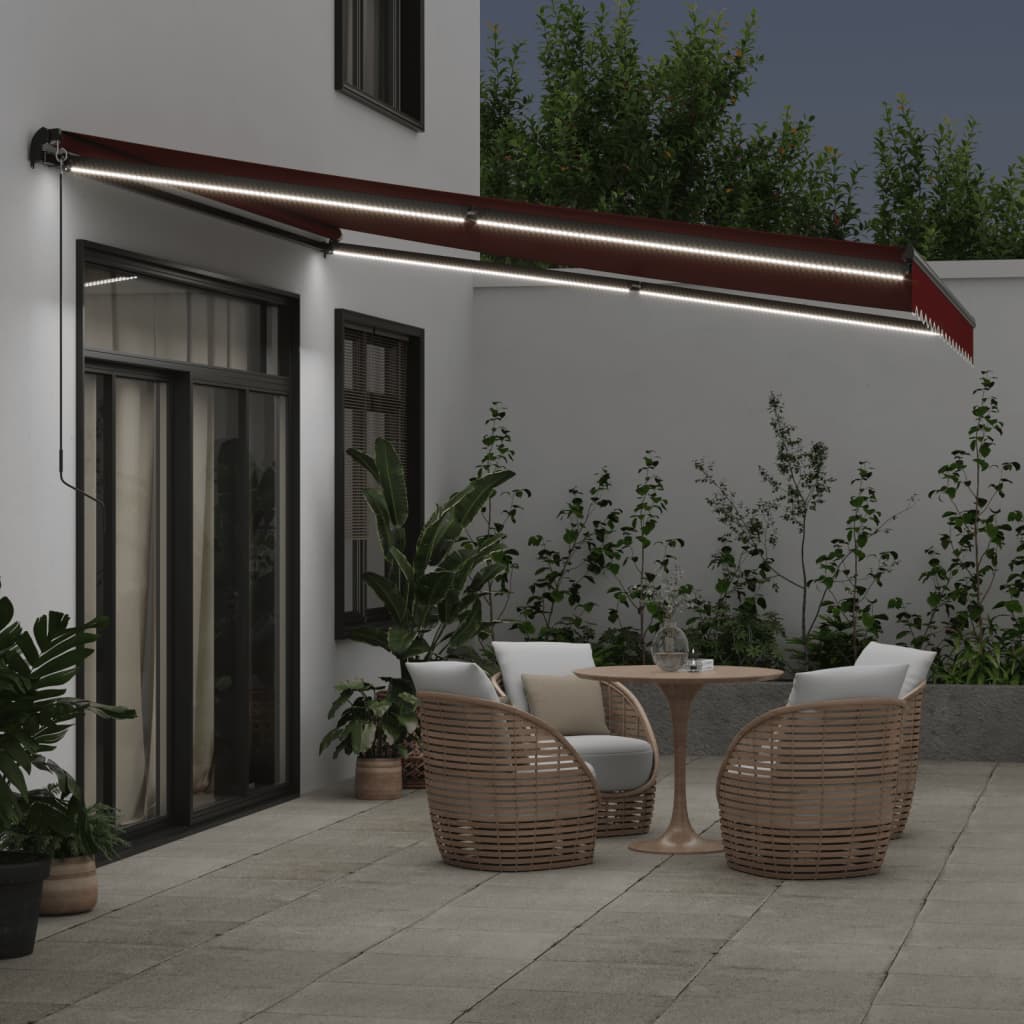 VidaXL Auvent extensible manuellement avec LED 400x350 cm rouge bordeaux