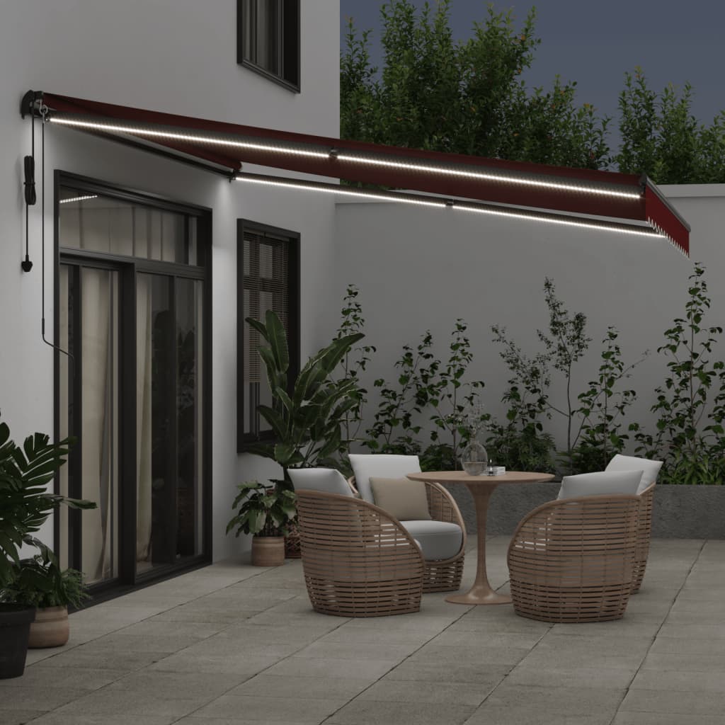 Auvent VidaXL extensible automatiquement avec LED 400x350 cm bordeaux