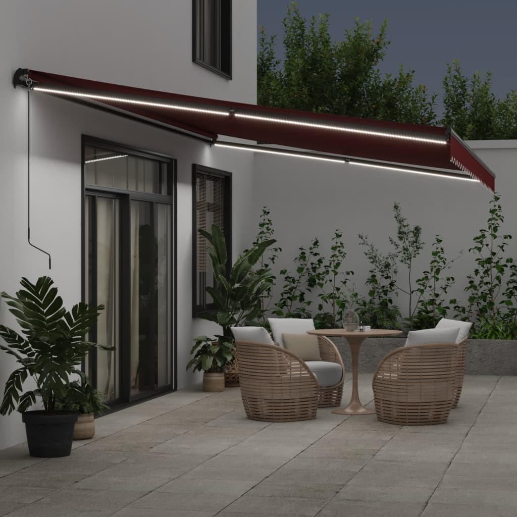 VidaXL Auvent extensible manuellement avec LED 600x350 cm rouge bordeaux