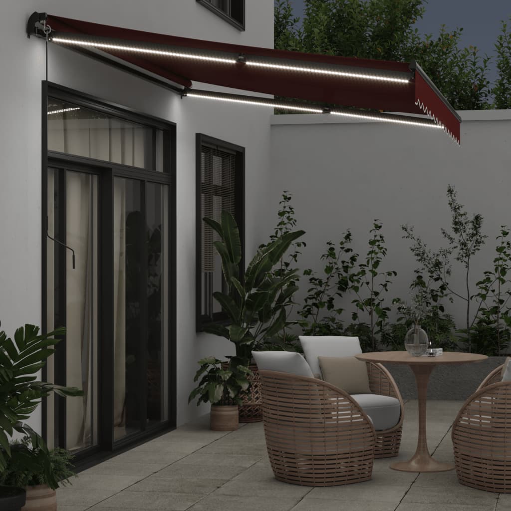 VidaXL Auvent extensible manuellement avec LED 350x250 cm rouge bordeaux